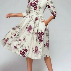 Floral Print A-Line Midi Dress